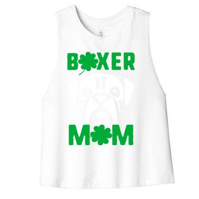 St Patricks Day Boxer Mom Shamrock Dog Mom Boxer Mama Lover Great Gift Women's Racerback Cropped Tank