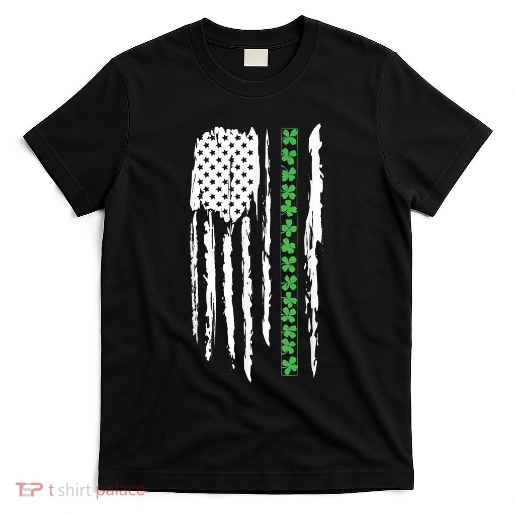 St. PatrickS Day Irish Flag Usa Flag Green Shamrocks T-Shirt