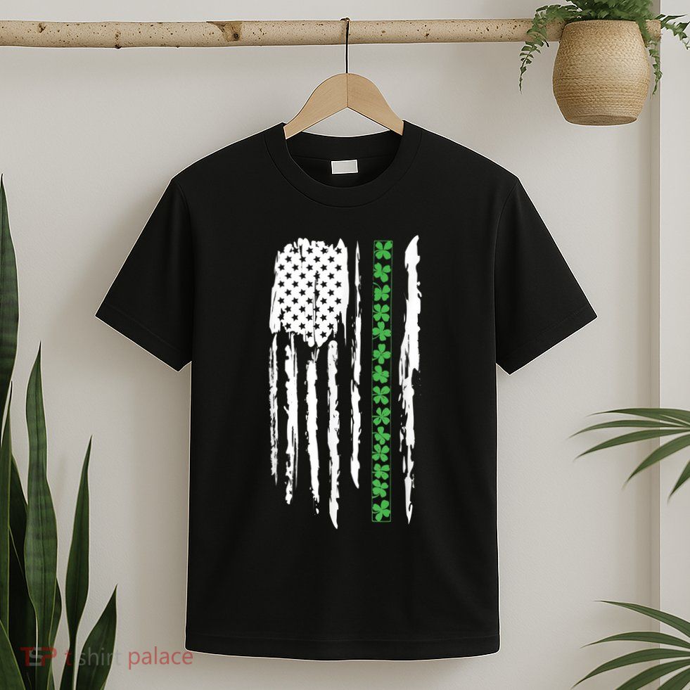 St. PatrickS Day Irish Flag Usa Flag Green Shamrocks T-Shirt