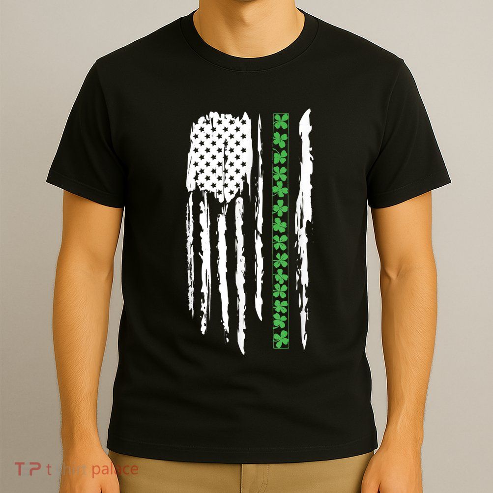 St. PatrickS Day Irish Flag Usa Flag Green Shamrocks T-Shirt