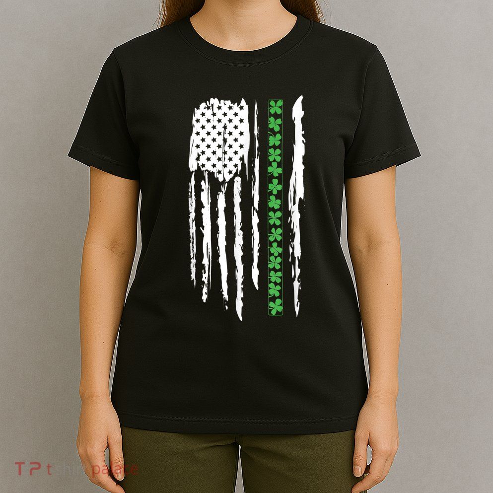St. PatrickS Day Irish Flag Usa Flag Green Shamrocks T-Shirt