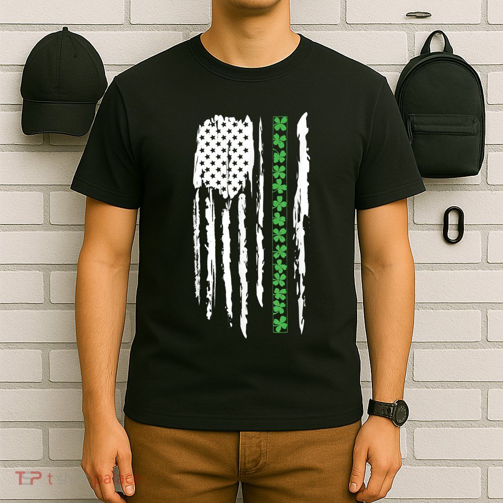 St. PatrickS Day Irish Flag Usa Flag Green Shamrocks T-Shirt