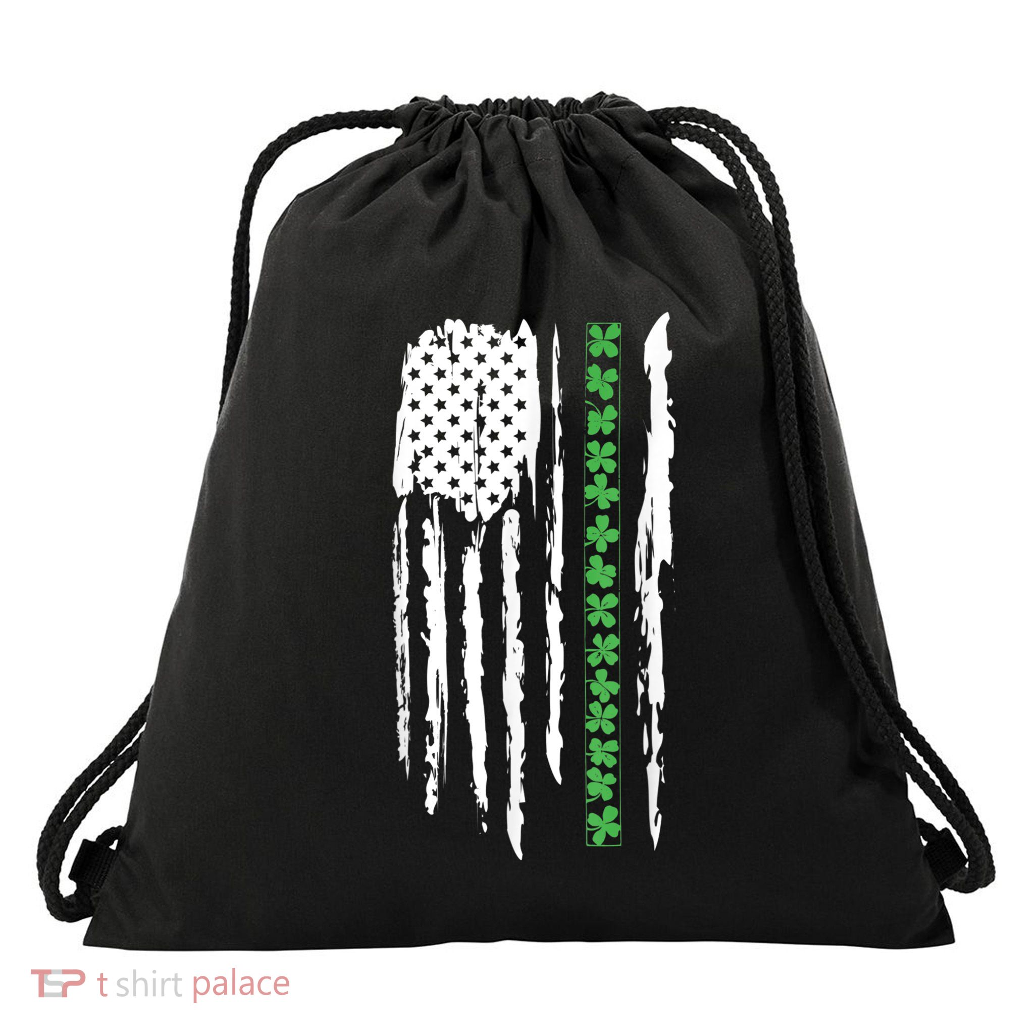 St. PatrickS Day Irish Flag Usa Flag Green Shamrocks Drawstring Bag