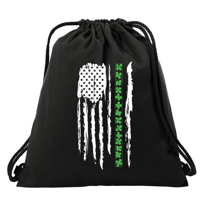 St. PatrickS Day Irish Flag Usa Flag Green Shamrocks Drawstring Bag