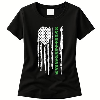 St. PatrickS Day Irish Flag Usa Flag Green Shamrocks Womens T-Shirt
