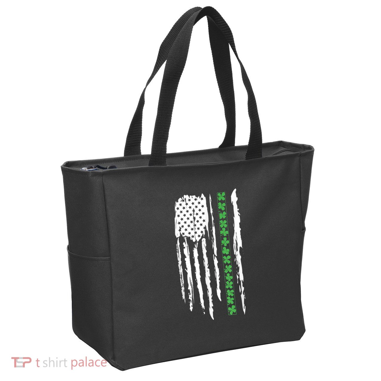 St. PatrickS Day Irish Flag Usa Flag Green Shamrocks Zip Tote Bag