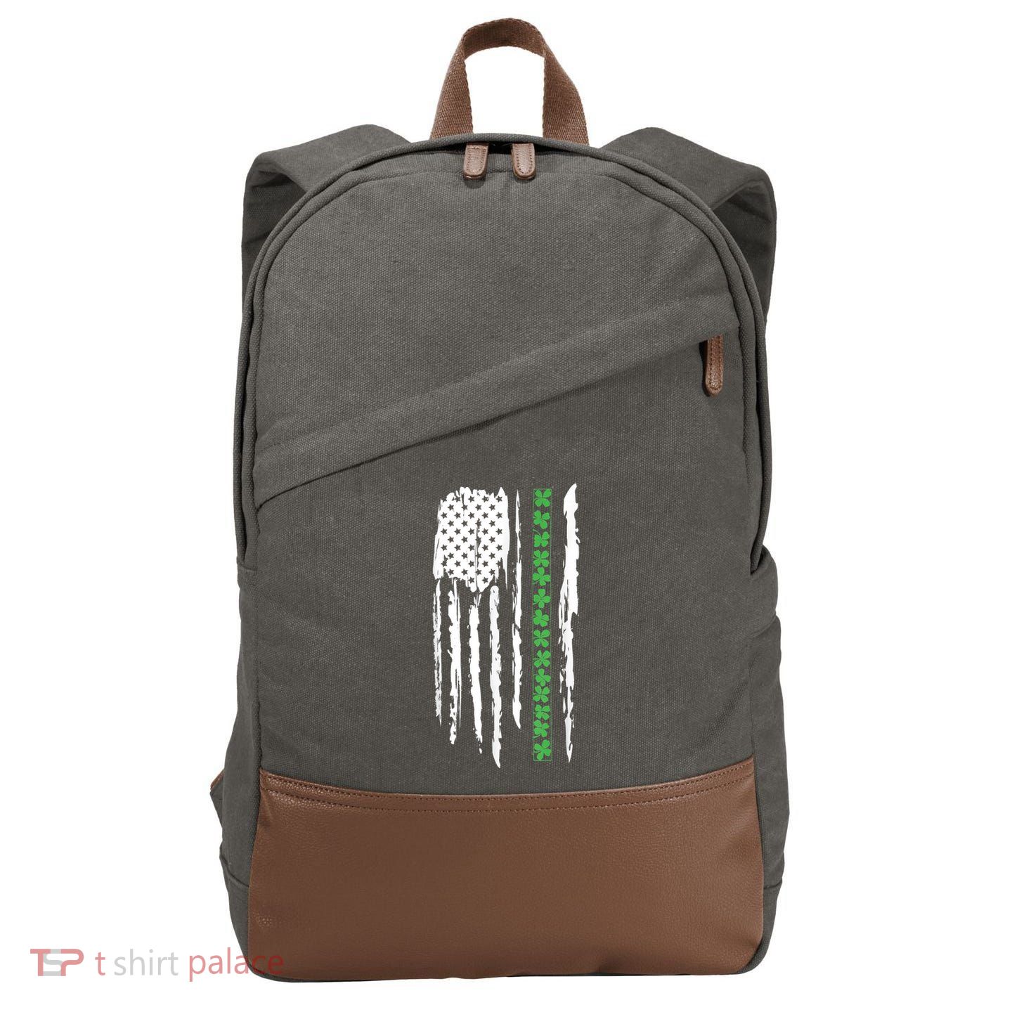 St. PatrickS Day Irish Flag Usa Flag Green Shamrocks Cotton Canvas Backpack