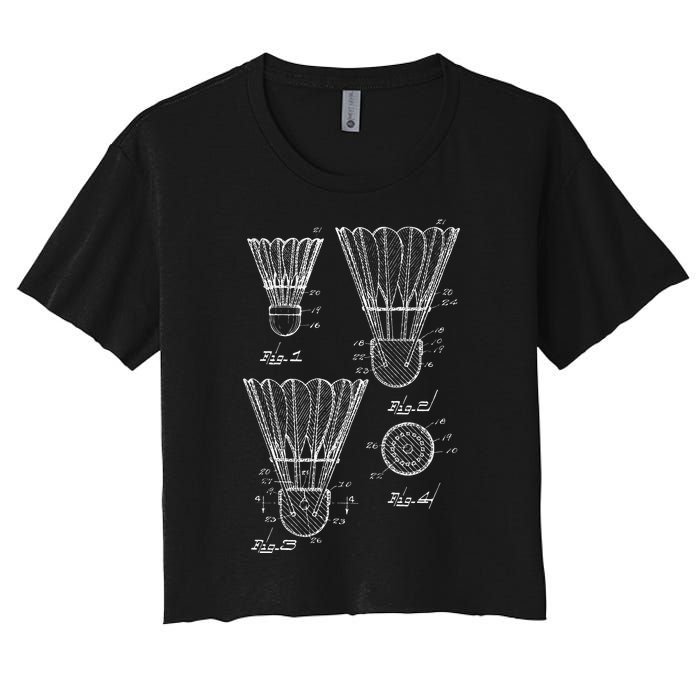 Shuttlecock Patent Drawing Badminton Women's Crop Top Tee