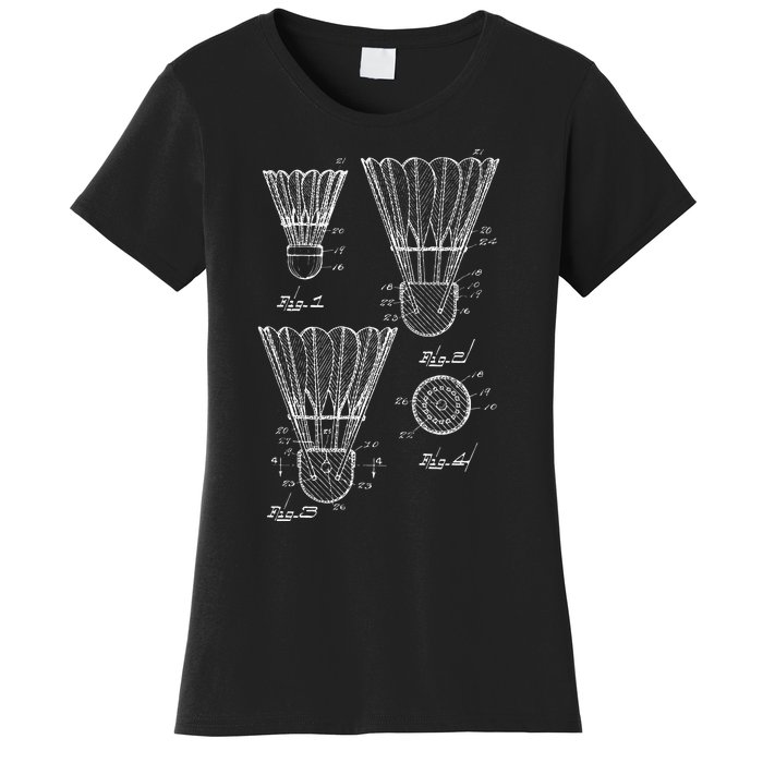 Shuttlecock Patent Drawing Badminton Women's T-Shirt