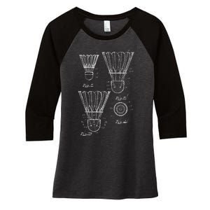 Shuttlecock Patent Drawing Badminton Women's Tri-Blend 3/4-Sleeve Raglan Shirt