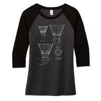 Shuttlecock Patent Drawing Badminton Women's Tri-Blend 3/4-Sleeve Raglan Shirt