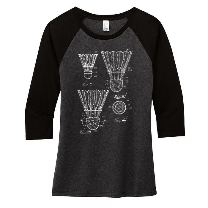 Shuttlecock Patent Drawing Badminton Women's Tri-Blend 3/4-Sleeve Raglan Shirt