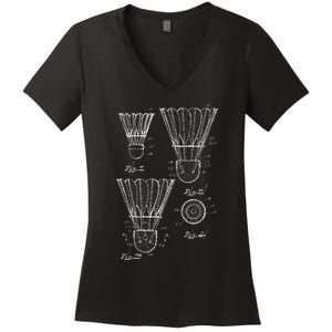 Shuttlecock Patent Drawing Badminton Women's V-Neck T-Shirt