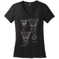 Shuttlecock Patent Drawing Badminton Women's V-Neck T-Shirt