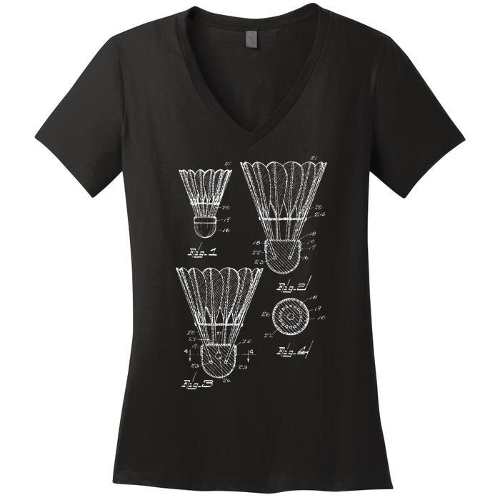 Shuttlecock Patent Drawing Badminton Women's V-Neck T-Shirt