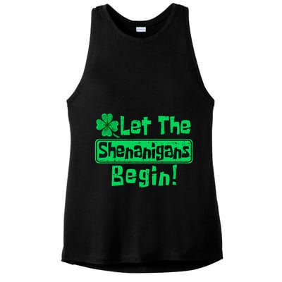 St Patricks Day Let The Shenanigans Begin Ladies PosiCharge Tri-Blend Wicking Tank