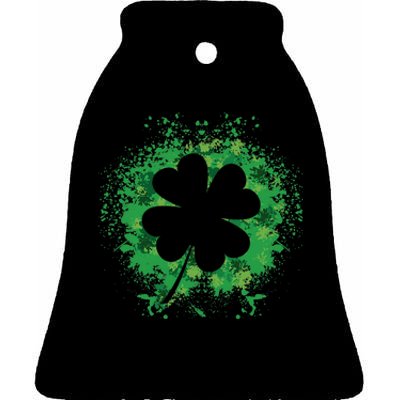 St. Patrick's Day Shamrock Lucky Four Leaf Ceramic Bell Ornament