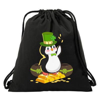 St Patricks Day Lucky Penguin Leprechaun Shamrock Irish Drawstring Bag