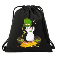 St Patricks Day Lucky Penguin Leprechaun Shamrock Irish Drawstring Bag