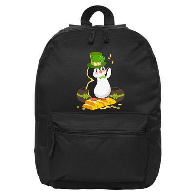 St Patricks Day Lucky Penguin Leprechaun Shamrock Irish 16 in Basic Backpack