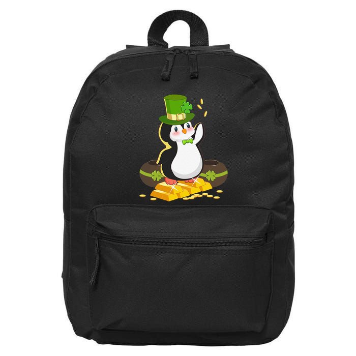 St Patricks Day Lucky Penguin Leprechaun Shamrock Irish 16 in Basic Backpack