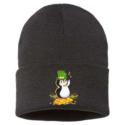 St Patricks Day Lucky Penguin Leprechaun Shamrock Irish Sustainable Knit Beanie