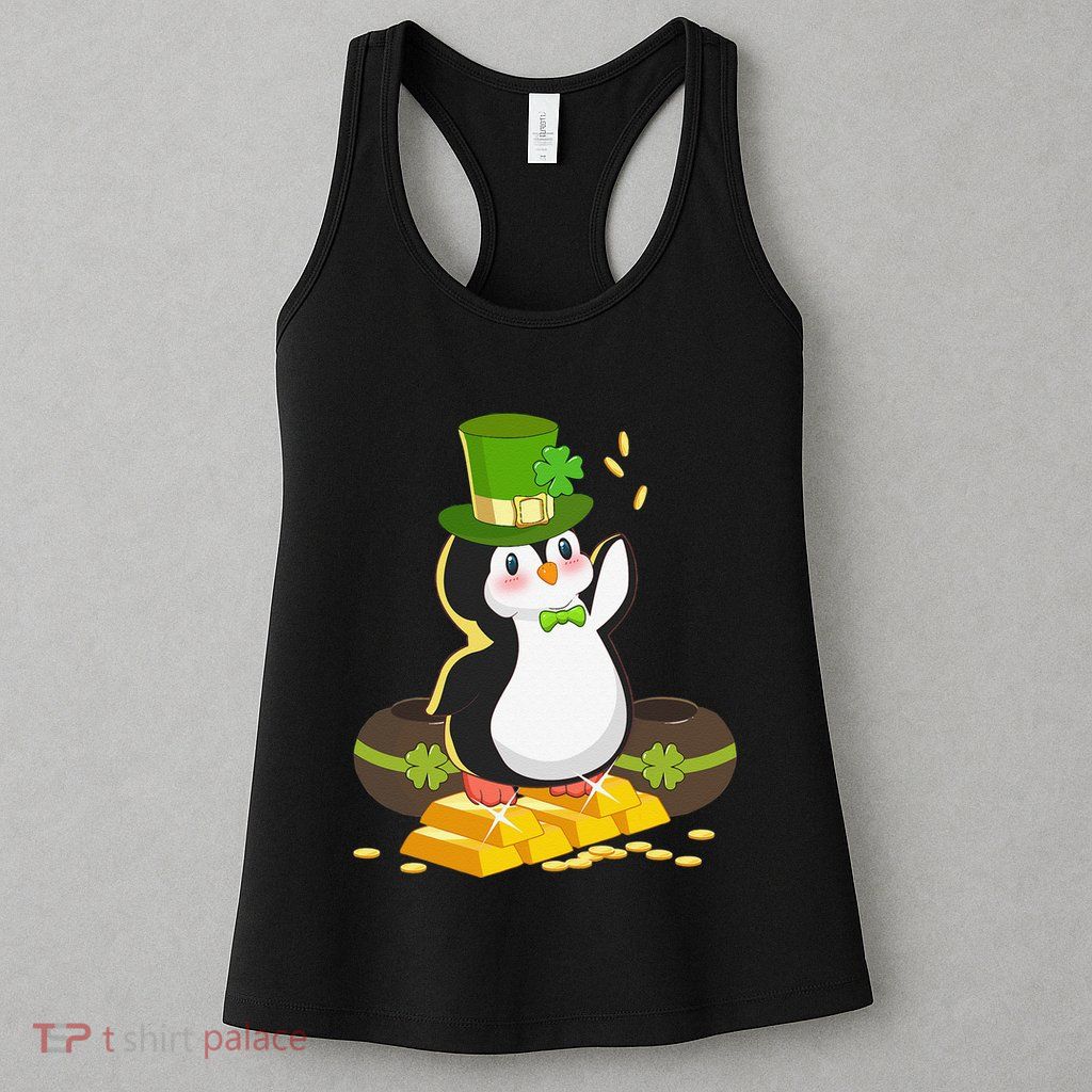 St Patricks Day Lucky Penguin Leprechaun Shamrock Irish Womens Tank Top