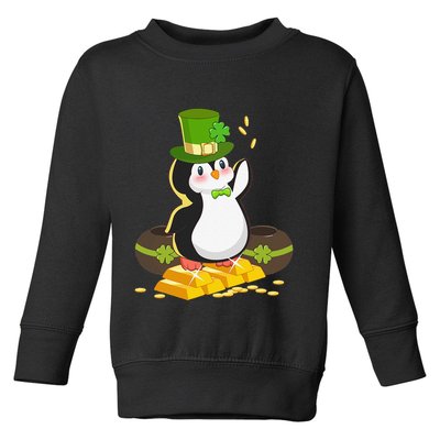 St Patricks Day Lucky Penguin Leprechaun Shamrock Irish Toddler Sweatshirt