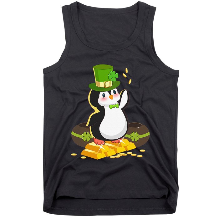 St Patricks Day Lucky Penguin Leprechaun Shamrock Irish Tank Top