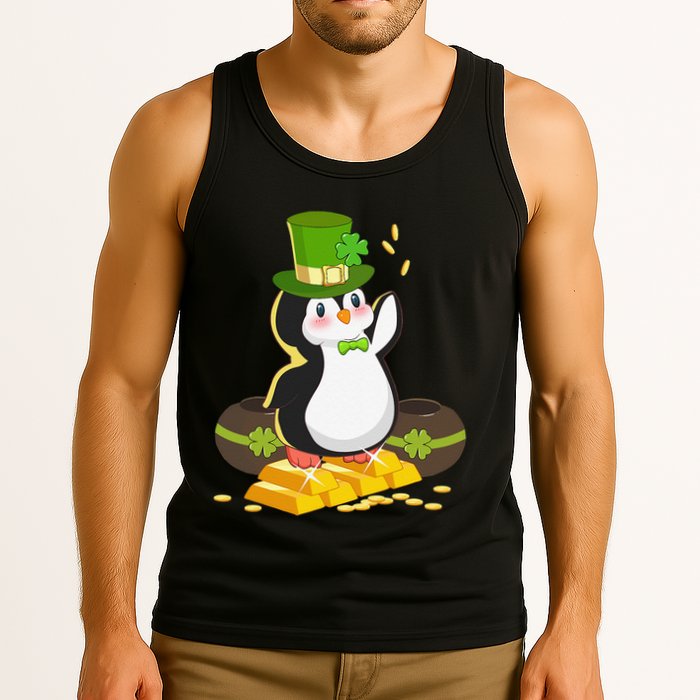 St Patricks Day Lucky Penguin Leprechaun Shamrock Irish Tank Top