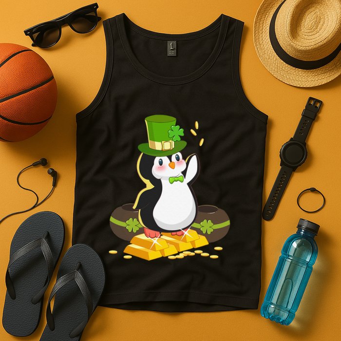 St Patricks Day Lucky Penguin Leprechaun Shamrock Irish Tank Top