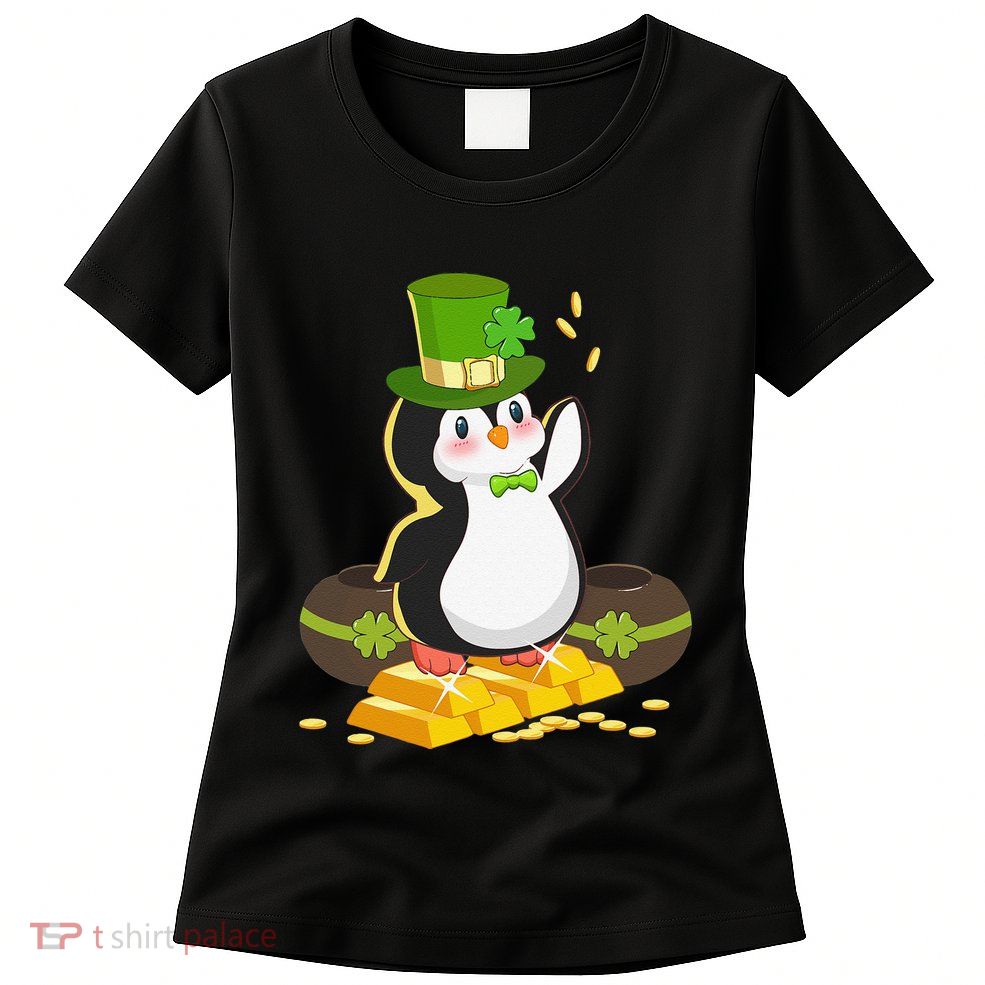 St Patricks Day Lucky Penguin Leprechaun Shamrock Irish Womens T-Shirt