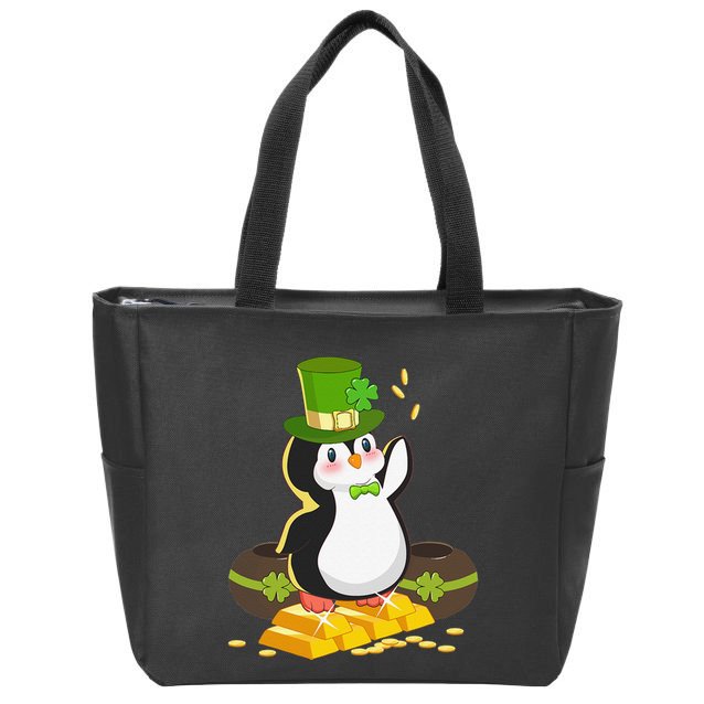 St Patricks Day Lucky Penguin Leprechaun Shamrock Irish Zip Tote Bag