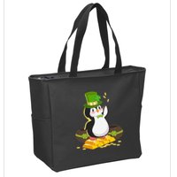 St Patricks Day Lucky Penguin Leprechaun Shamrock Irish Zip Tote Bag