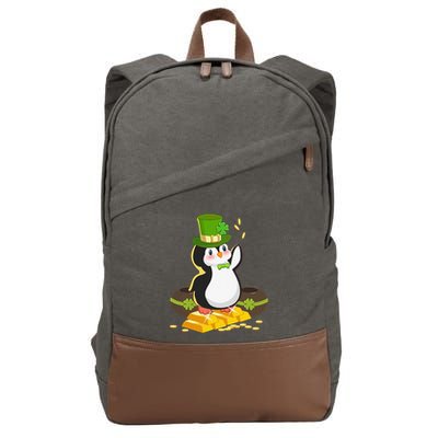 St Patricks Day Lucky Penguin Leprechaun Shamrock Irish Cotton Canvas Backpack