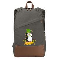 St Patricks Day Lucky Penguin Leprechaun Shamrock Irish Cotton Canvas Backpack