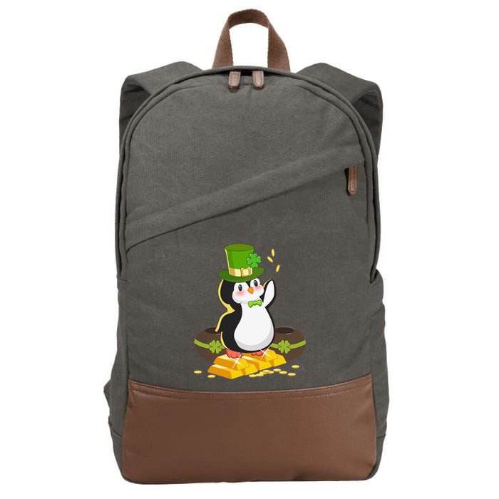 St Patricks Day Lucky Penguin Leprechaun Shamrock Irish Cotton Canvas Backpack