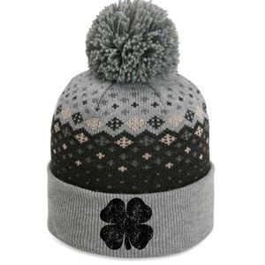 St. Patrick's Day Four Leaf Clover Green Background Design The Baniff Cuffed Pom Beanie