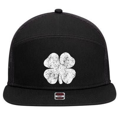 St. Patrick's Day Four Leaf Clover Green Background Design 7 Panel Mesh Trucker Snapback Hat