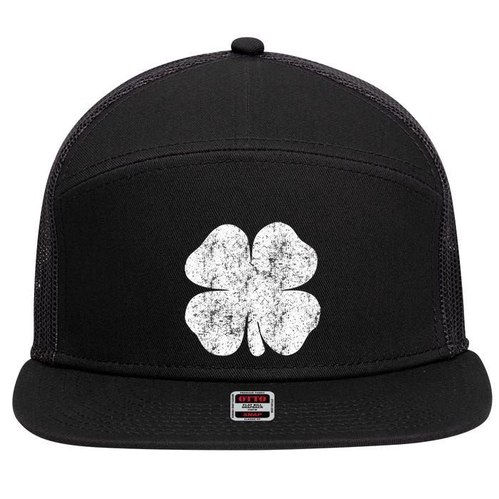 St. Patrick's Day Four Leaf Clover Green Background Design 7 Panel Mesh Trucker Snapback Hat