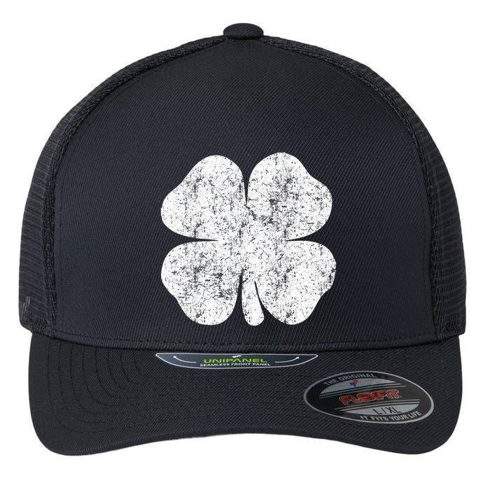 St. Patrick's Day Four Leaf Clover Green Background Design Flexfit Unipanel Trucker Cap
