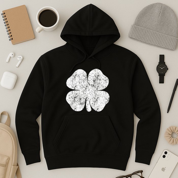 St. Patrick's Day Four Leaf Clover Green Background Design Hoodie
