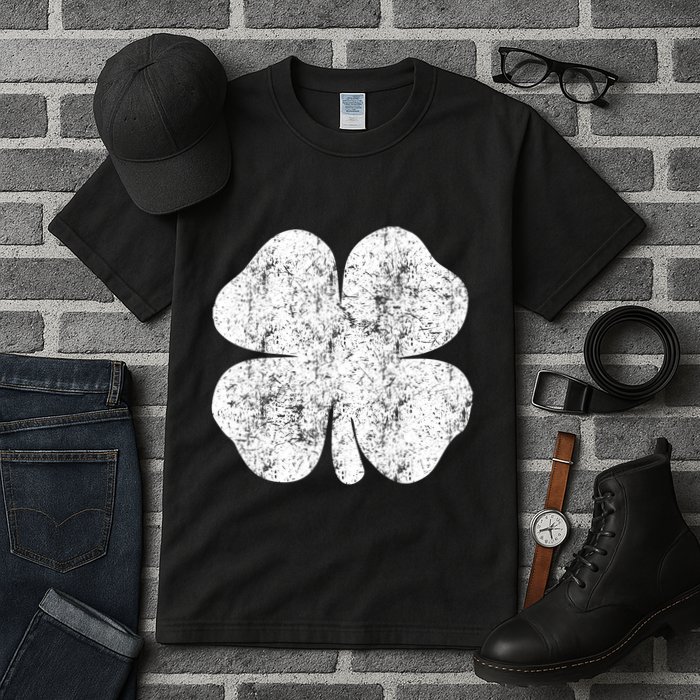 St. Patrick's Day Four Leaf Clover Green Background Design Tall T-Shirt
