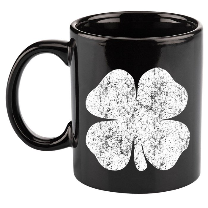 St. Patrick's Day Four Leaf Clover Green Background Design 11oz C Handle Ceramic Mug