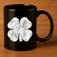 St. Patrick's Day Four Leaf Clover Green Background Design 11oz C Handle Ceramic Mug