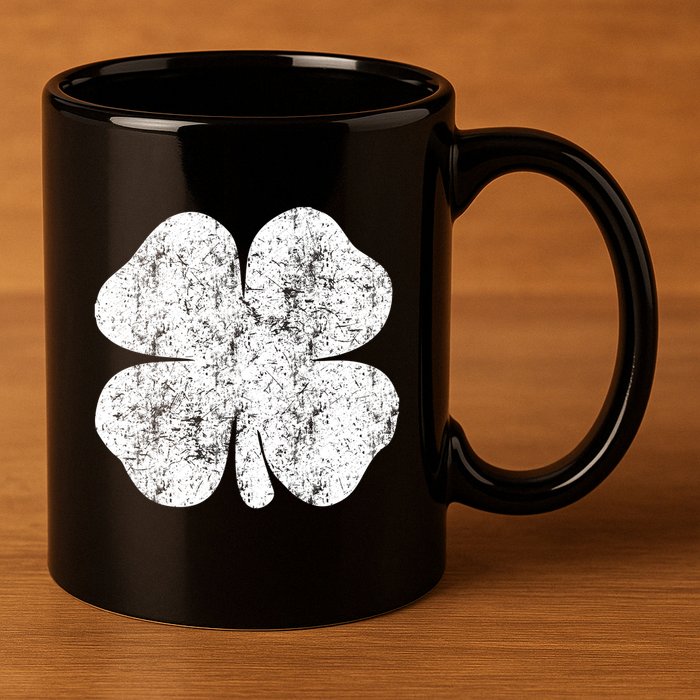 St. Patrick's Day Four Leaf Clover Green Background Design 11oz C Handle Ceramic Mug