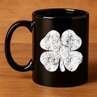St. Patrick's Day Four Leaf Clover Green Background Design 11oz C Handle Ceramic Mug