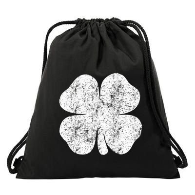 St. Patrick's Day Four Leaf Clover Green Background Design Drawstring Bag