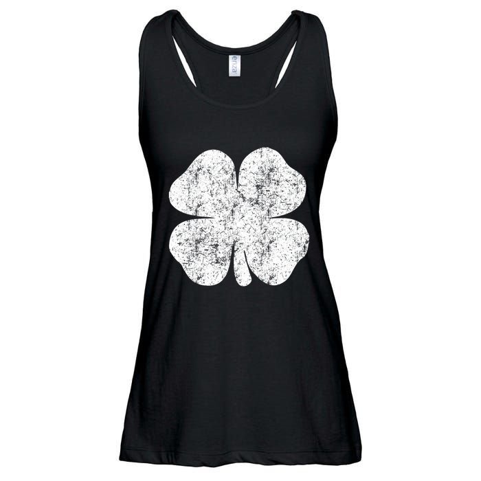 St. Patrick's Day Four Leaf Clover Green Background Design Ladies Essential Flowy Tank