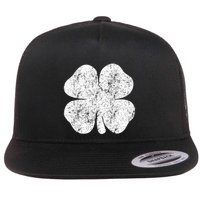 St. Patrick's Day Four Leaf Clover Green Background Design Flatbill Hat